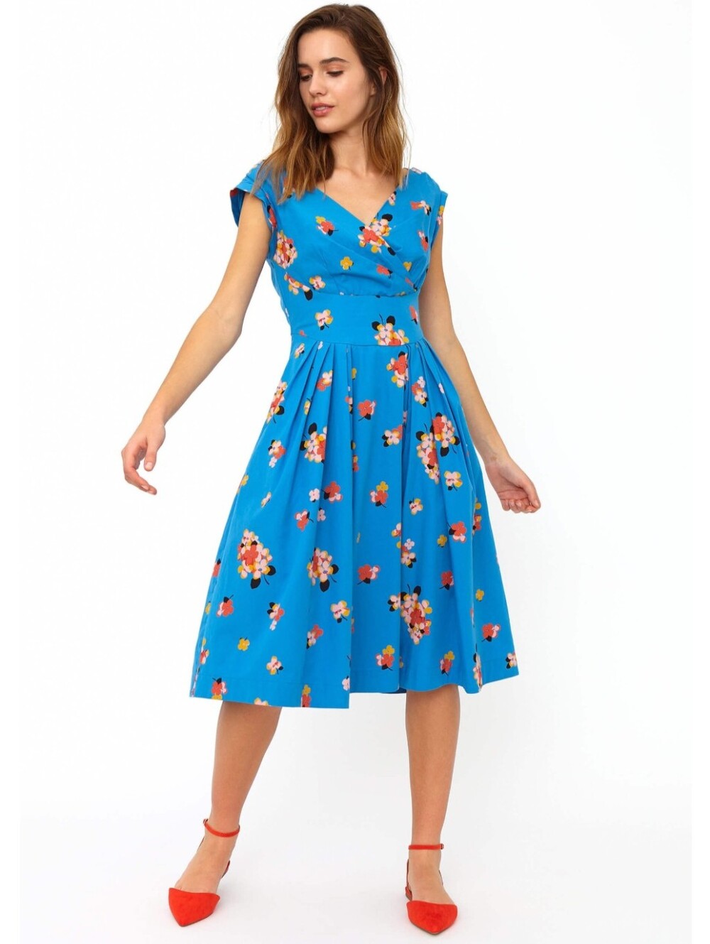 Emily And Fin Florence Blue Floral Fit-and-Flare Dress Size 16UK - Picture 5 of 6
